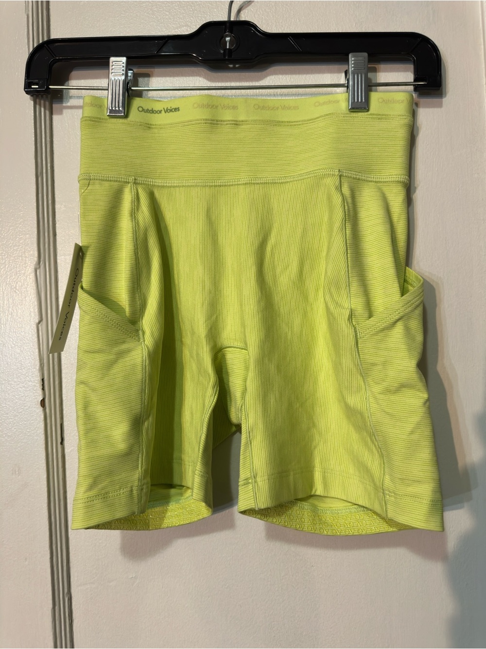 Outdoor Voices Lime Neon High-Waist Pocket Bike Shorts